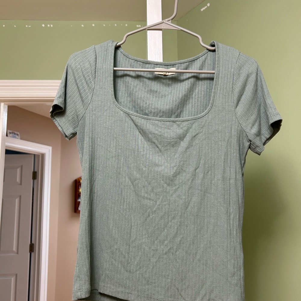 Madewell Ribbed Square-Neck Short Sleeve Top - Light Sage